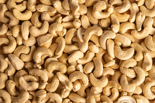 Close up of cashew nuts background. Top view